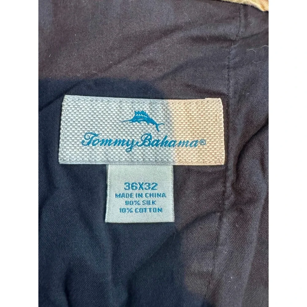 Tommy Bahama Mens 36x32 Silk Pants Black Flat Front Resort Casual